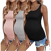 Ekouaer 3 Pack Women Maternity Tank Tops Ruch Side Basic Shirts Summer Postpartum Tops Sleeveless Pregnancy Workout Clothes