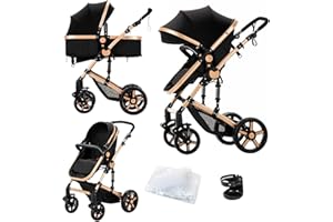 SUPPERBEBE 2 in 1 Baby Stroller with Bassinet Convertible Reversible Standard Baby Pram Portable Pushchair Infant Buggy Baby Carriage Foldable High Landscape Pram for Toddler Newborn (2US588-BG)