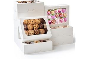 Happyhiram Cookie Boxes 8-Inch, 28 Pcs Pop-up Bakery Treat Boxes with Window, Dessert Pastry Box White for Gift Giving, Cookies, Chocolate Covered Strawberries, Candy, Charcuterie and Donuts