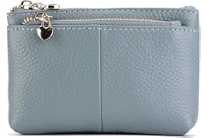 ZOOEASS Women Genuine Leather Zip Mini Coin Purse With Key Ring Triple Zipper Card Holder Wallet