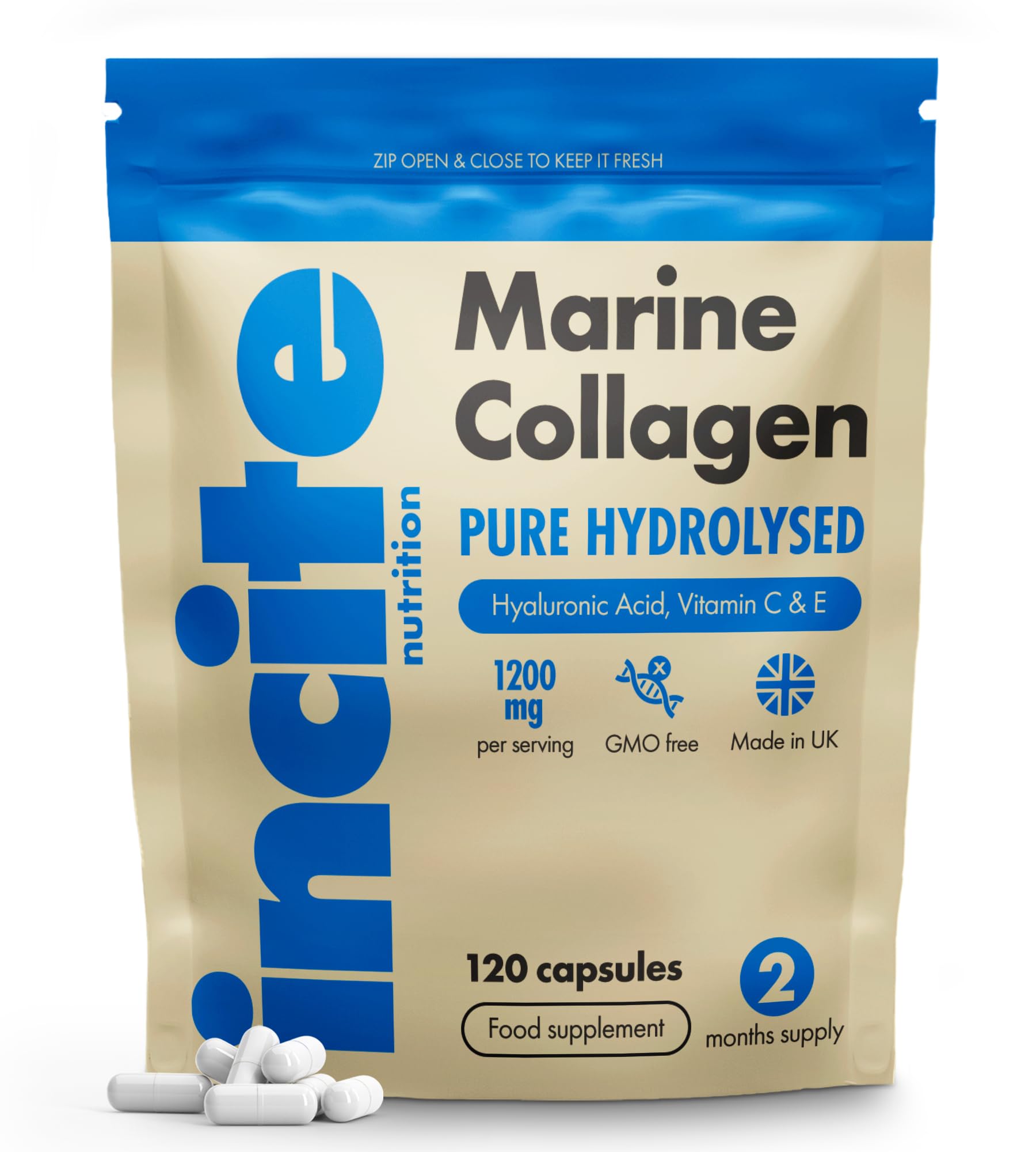 Marine Collagen Supplements for Women & Men 1200mg | 120 High Strength Marine Collagen Capsules | Pure Superior Type 1 Hydrolysed with Hyaluronic Acid, Vitamins C, E, B12, Copper, Zinc and Iodine