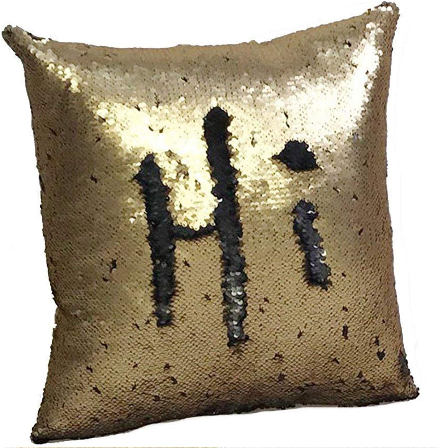 Fivbop Funny Two-Color Decorative Pillow Case Square Paillette Throw Mermaid Sequins Cushion Covers 16 X 16 for Home Decor Party/Sofa/Bed (Gold+Black)