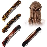 4Pcs French Barrette Hair Clips for Women, Small Tortoise Shell Hair Clip, Brown French Clip Barrettes With Fine Hairs, Non Slip Barrett, Curved Glossy Thin Flat Hairs Christmas Accessories for Women