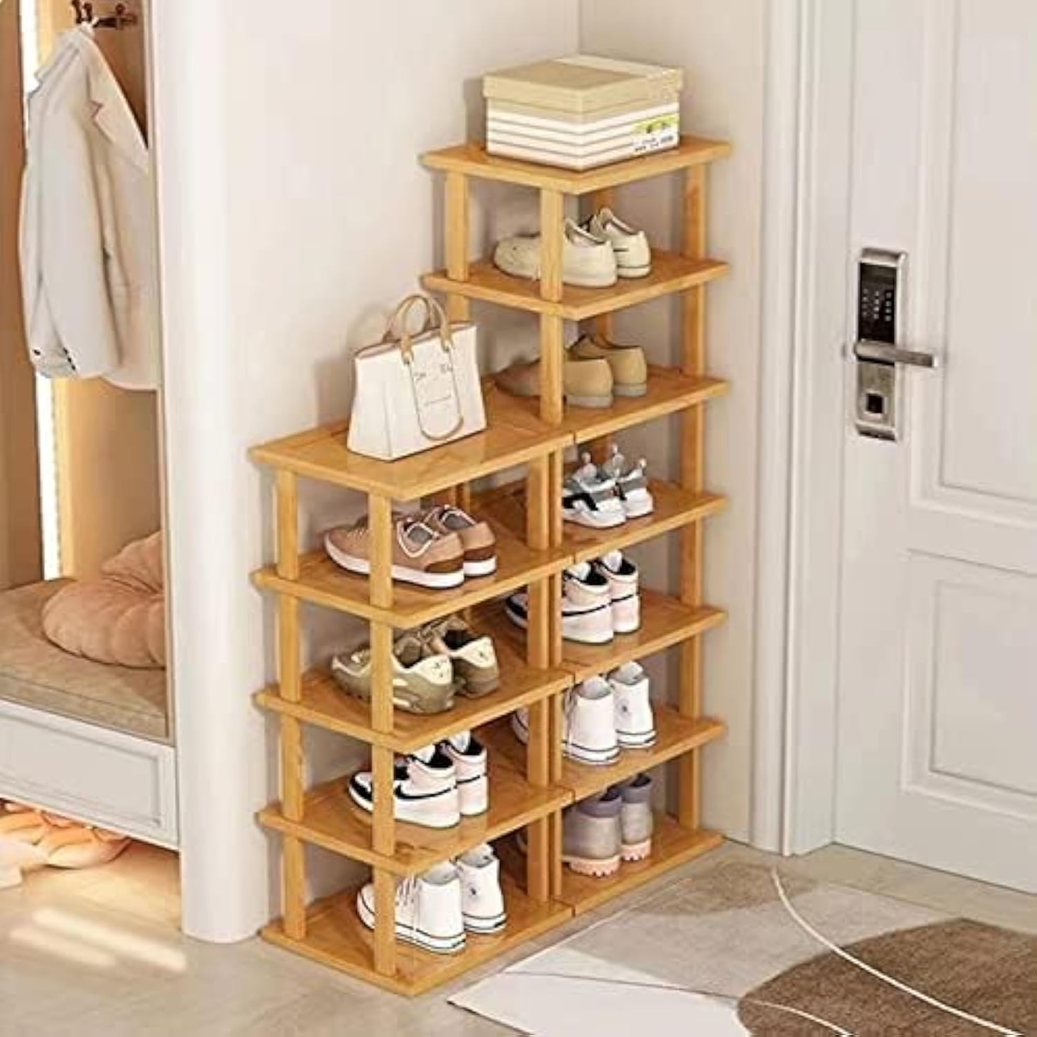 Bamboo Shoe Rack 12 Tier- Vertical Shoe Rack for Small Spaces, Tall ...