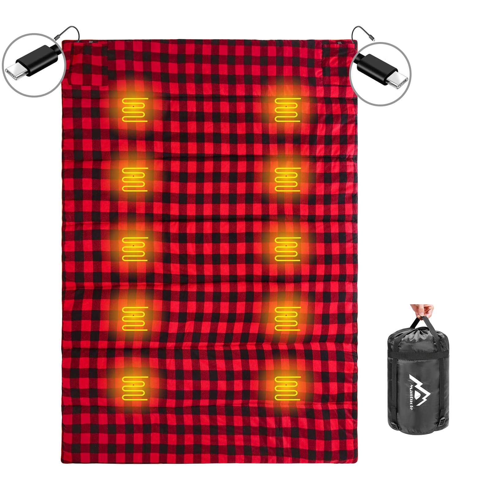 Photo 1 of Mantuole Heated Sleeping Bag pad, Heated Sleeping Bag Liner, Type-C Input, 5+5 Heating Zones, Operated by Power Bank (Battery NOT Included) or Other USB Power Supply. Type-C.
