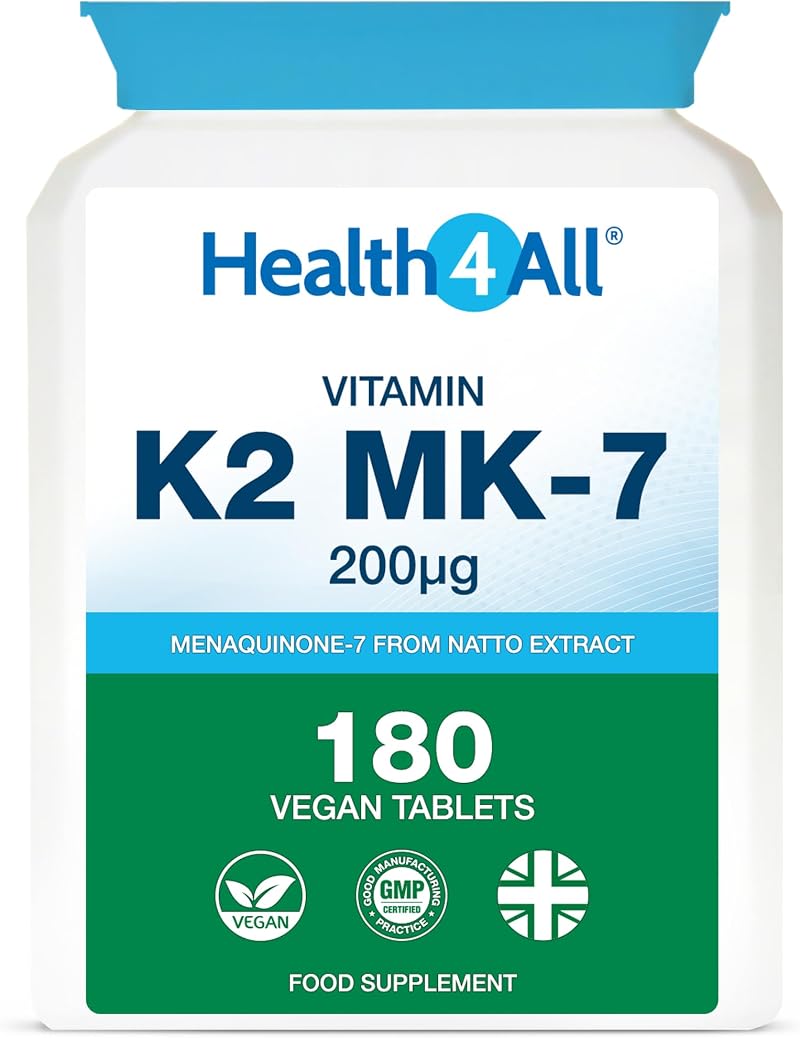 Health4All Vitamin K2 MK7 200mcg Natto 180 Tablets Vegan UK Made