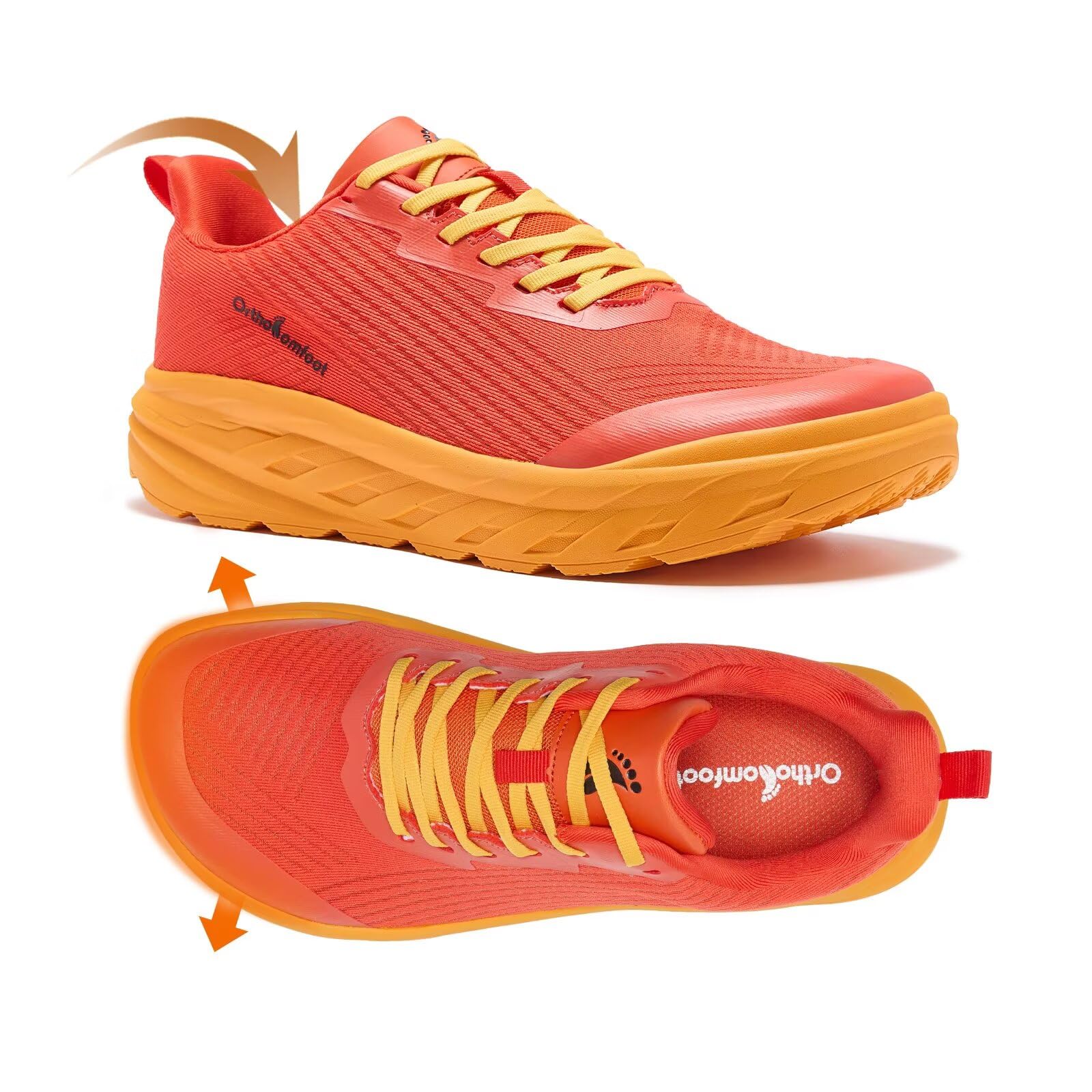 Photo 1 of Men's Orthopedic Wide Sneakers: Breathable Supportive Plantar Fasciitis Orthotic Biking Sneakers, Fit Cushioned Ankle Support Foot Pain Relief Outdoor Shoes Orange Red Size 12.5