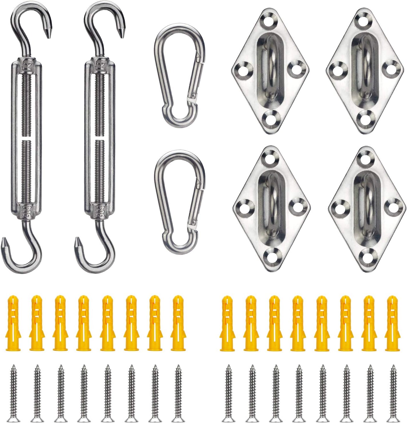 Nomirosy Shade Sail Hardware Kit for Outdoor Patio Square/Rectangle/Triangle Sun Shade Sails Installation, Stainless Steel, 40PCS