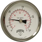 Winters TSW Series Aluminum Dual Scale Hot Water Thermometer, Dial Type, 2-1/2" Dial, 1/2" NPT Center Back Mount, 30-250 F/C Range