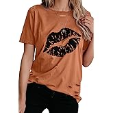 Uusollecy Graphic Tees for Women Summer Crewneck Tshirts Short Sleeve Tee Shirts Casual Loose Fit Ins Style Printed Tops Orange Medium