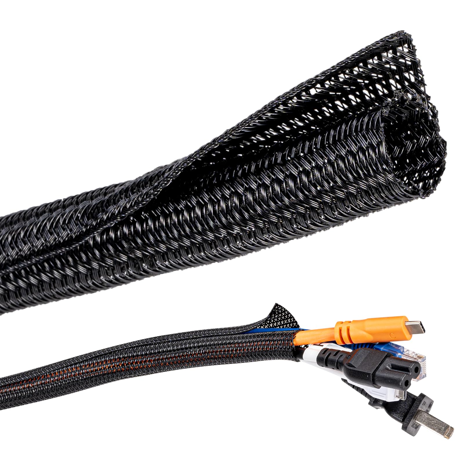 Cable Sleeve, Black, 12-20 mm, 3 m Cable Management Cable Management Organiser, Self-Closing for TV, Computer, PC, Automotive Cable, Home, Office, Cable Protection for Dogs, Cats