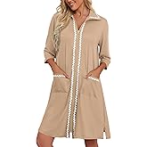 Ekouaer Women Zipper Robe Lightweight House Coat Zipper Front Short Bathrobes Soft Nightgown with Pockets S-3XL
