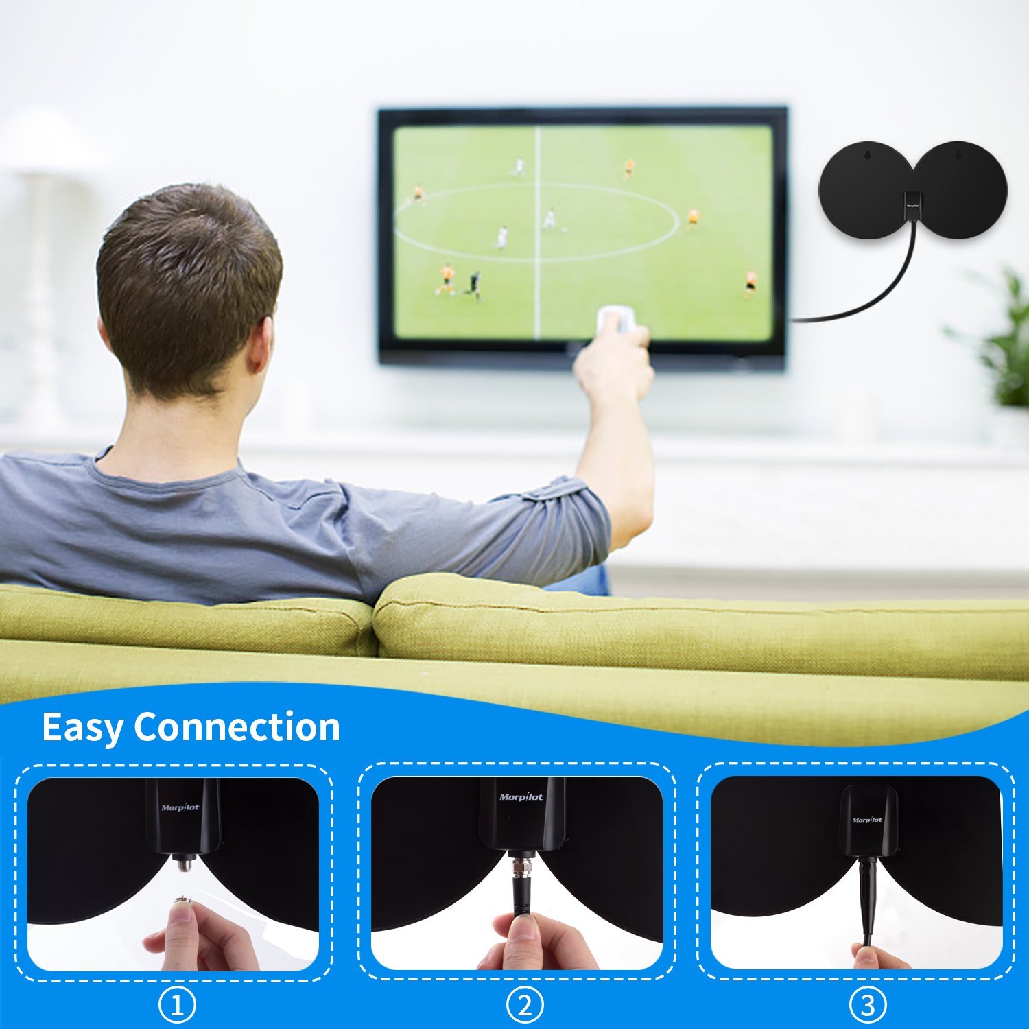 Morpilot HDTV-Antennen,Digital Indoor Verstärkte TV-Antenne 80 Mile Range Abnehmbare Verstärker Signal Booster,Doppel-Kupferfolie Digital-Antenne Signalverstärker verbesserte Version