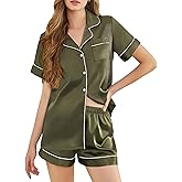 SHEFOTY Silk Pajamas for Women Short Sleeve Sleepwear Soft Button Down Loungewear 2 Piece Satin Pjs Shorts Set S-XXL