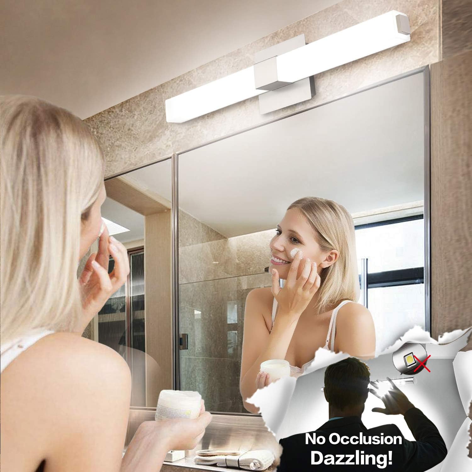 ZUZITO LED Vanity Light 24.2" Frosted White Acrylic Brushed Nickel for Bathroom Vanity Lighting Fixtures Cool White 6000K - - 