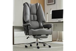EXCEBET Big and Tall Office Chair 400lbs Wide Seat, Leather High Back Executive Office Chair with Foot Rest, Ergonomic Chairs Lumbar Support for Lower Back Pain Relief (Grey)