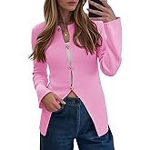 Saodimallsu Womens Ribbed Long Sleeve Sweater Tops Button Up Crewneck Slim Fitted Cardigans Sexy Going Out Knit Shirts