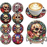 croshom 8 Pcs Diamond Painting Coasters,Skull Diamond Painting Kits,Skull Diamonds Art Coasters,5D DIY Full Drill Diamonds Dots Art Kits for Adults Arts and Crafts Supplies