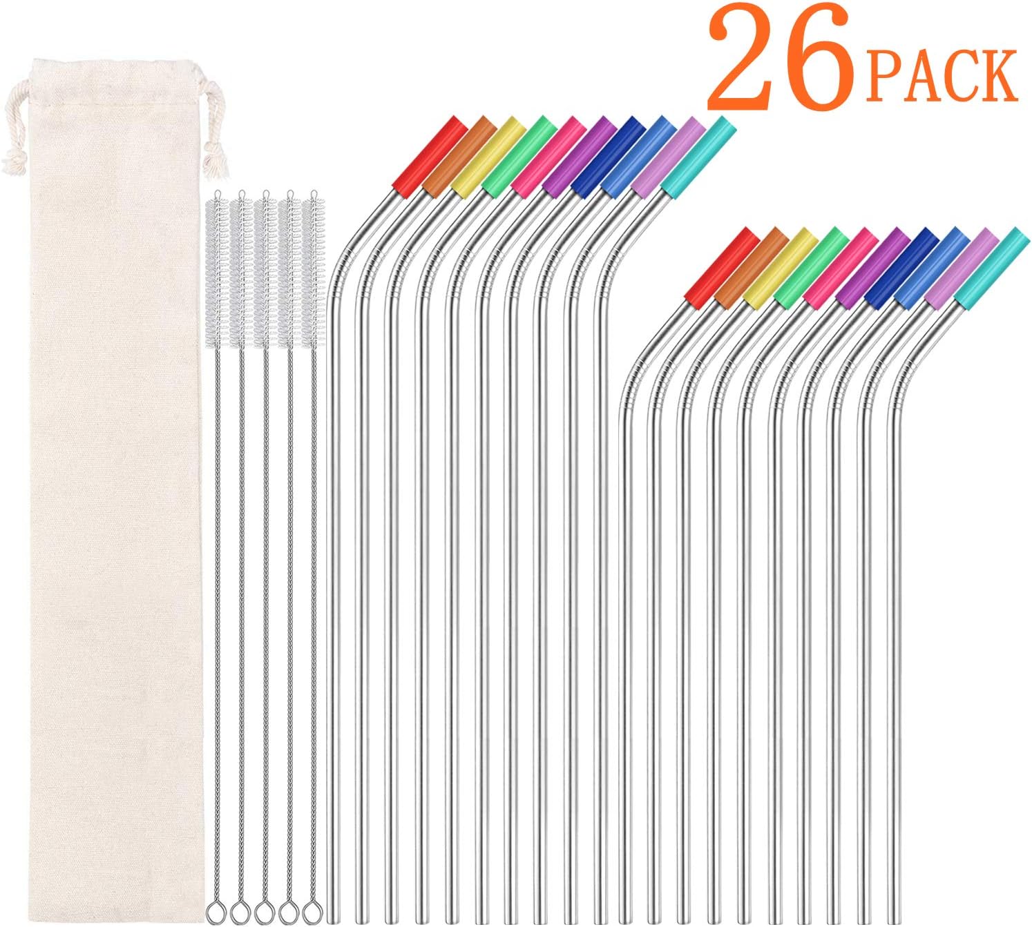 Metal Straws Stainless Steel Straws Set of 20 Reusable Drinking Straws with 20 Silicone Tips 5 Straw Cleaning Brush 1 Travel Case Ultra Long Metal Straws Fit for 20 24 30 oz Yeti Tervis Rtic Tumbler