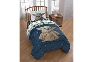 Jay Franco Star Wars The Mandalorian 4-Piece Twin Sheet Set – Includes 1 Flat Sheet, 1 Fitted Sheet & 1 Reversible Pillowcase