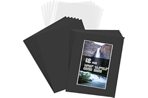 16x20'' Black Mat Board Kit for 11x14'' Photos or Pictures-Pack of 12,Acid Free 4-Ply Beveled Pre-Cut Core with Backing Board