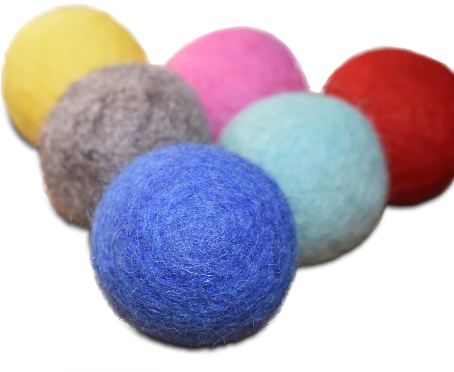 Comfy Pet Supplies Set of 6-100% Wool Felt Ball Toys for Cats and Kittens, Handmade Colorful Eco-Friendly Cat Wool Balls (4cm, Gray Mint Blue Red Pink Yellow) : Pet Supplies