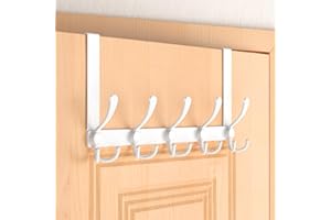 CHAUNCEY HOME Over The Door Hooks Hanger with Extended Arms, 15 Hooks - Bathroom Accessories and Towel Rack Organizer Holder for Living Room Bedroom Hanging Coat Robe Hat - 1 Pack, White