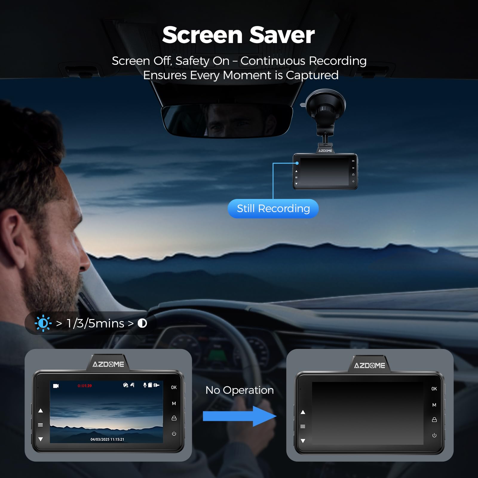AZDOME M01 Dual Dash Cam Front and Rear with Free 64GB Card, 3