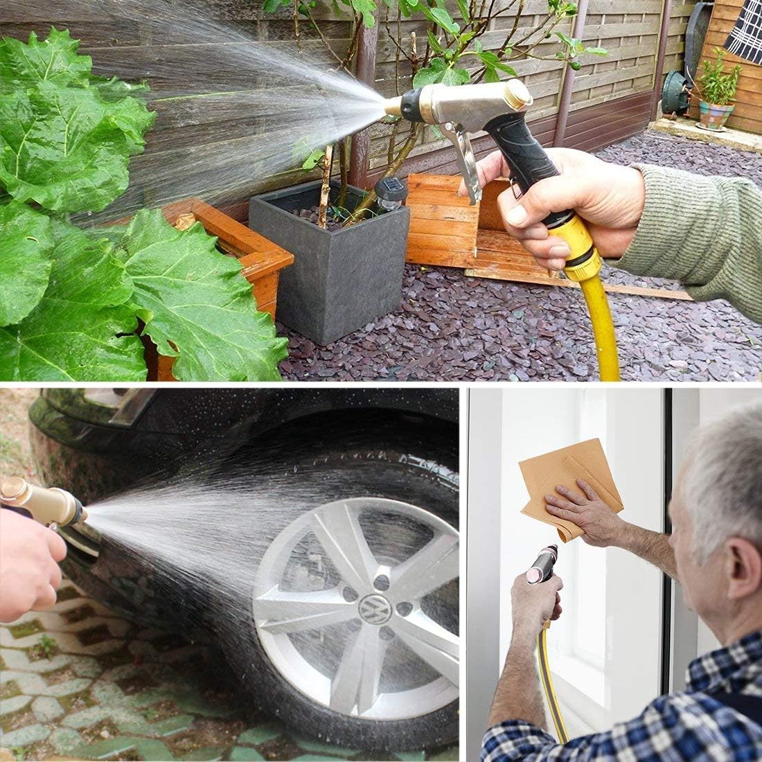 Crenova Garden Hose Nozzle, Spray Nozzle High Pressure, 100% Heavy Duty Full Brass Nozzle & ABS Non-Slip Ergonomic Grip Water Hose Nozzle, 4 Watering Patterns for Watering Lawn Plants Car Patio Pet : Garden & Outdoor