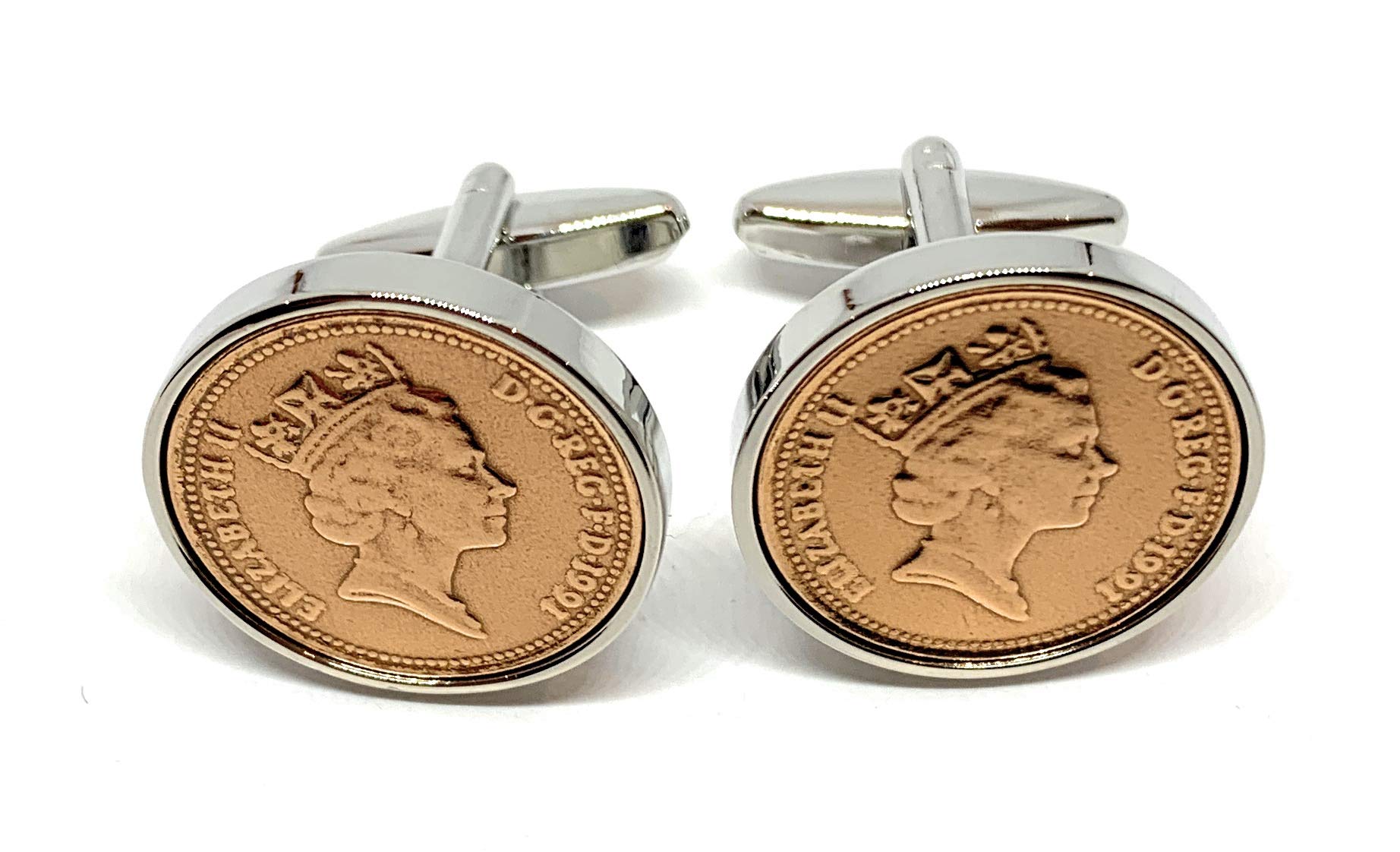 1991 35th Birthday/Anniversary 1 pence coin cufflinks - One pence cufflinks from 1991 for a 35th Birthday