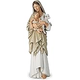 BC Catholic Innocence Statue, Madonna and Jesus Child with Lamb Figure, Virgin Mary Religious Gift, Inspirational Home décor, 13" H, Handmade by Buildclassic