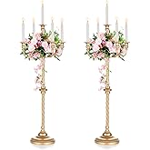 Sziqiqi Floor Candlestick Holder Gold Candelabra - 35inch Tall Candlestick Holders for Taper Candles Candle Sticks Holder Decor for Wedding Table Centerpiece Anniversary Ceremony 2pcs