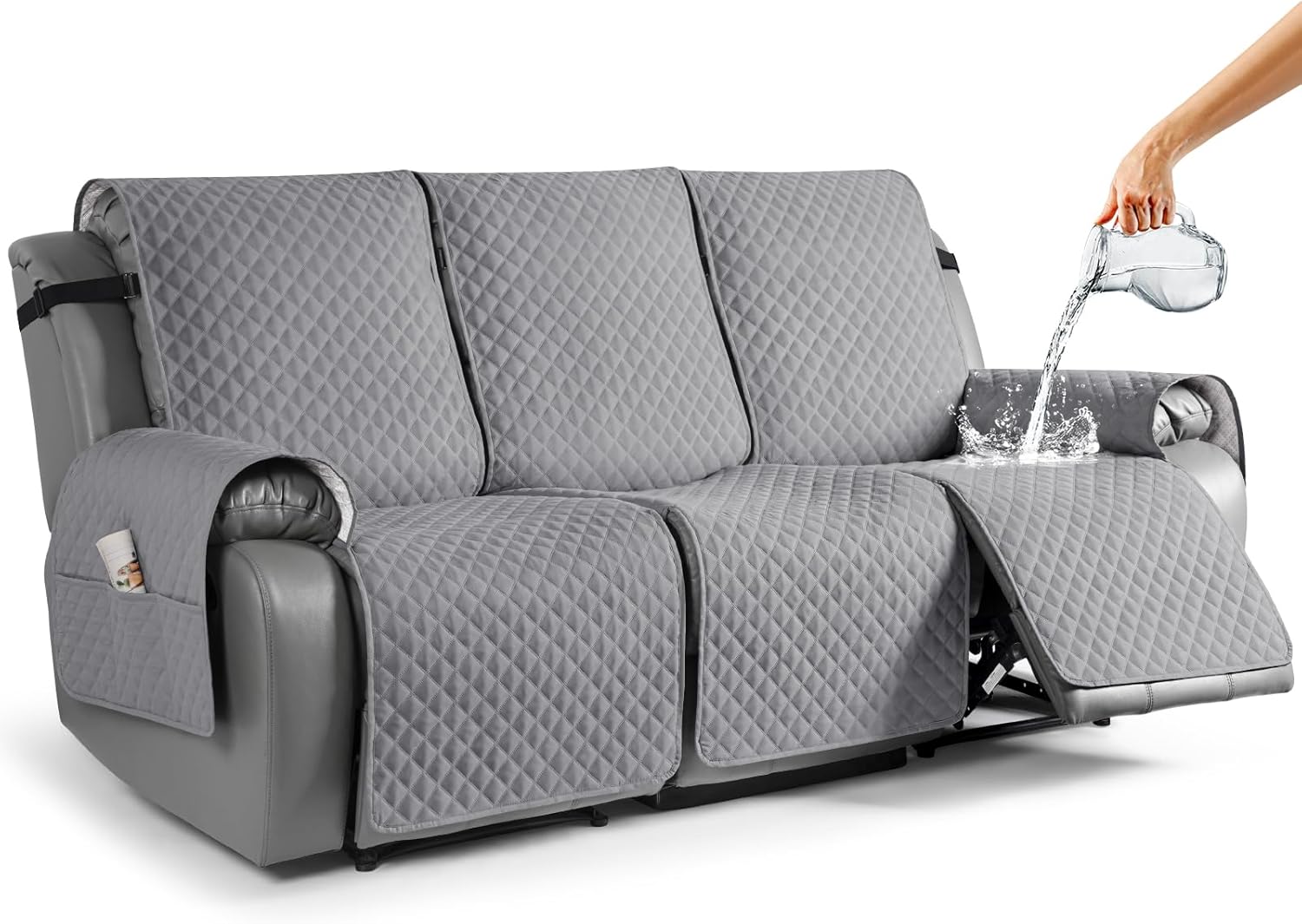 Slipcovers - TAOCOCO Recliner Sofa Slipcover Couch Covers for 3 Cushion Couch, Pet Sofa Cover for 3 Seat Recliner Sofa, Washable Reclining Furniture Protector with Elastic Straps(3 Seater, Light Gray)