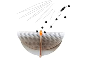 PAIKOOL 21 Pcs Big Eye Beading Needles with 11.8 inch Silicone Bead Mat Set, 7 Sizes Bead Needles & Round Honeycomb Gray Pad Bead Tray Organizer for Jewelry Making, Diamond Painting, Crafts