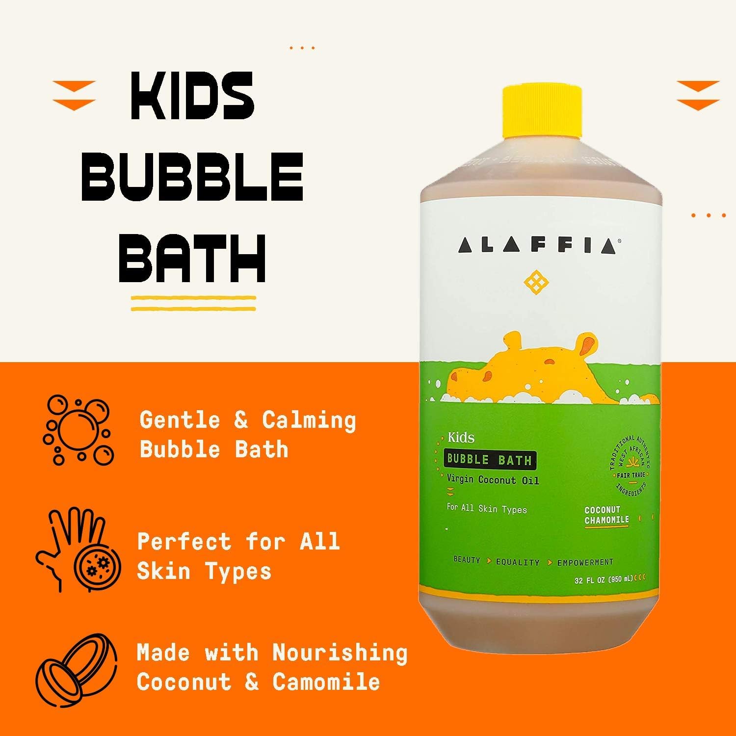 Alaffia Everyday Coconut Bubble Bath for Babies and Kids, Gentle for Sensitive to Very Dry Skin Types, Ethically Traded, Non-GMO, Coconut Chamomile, 32 Ounces: Health & Personal Care