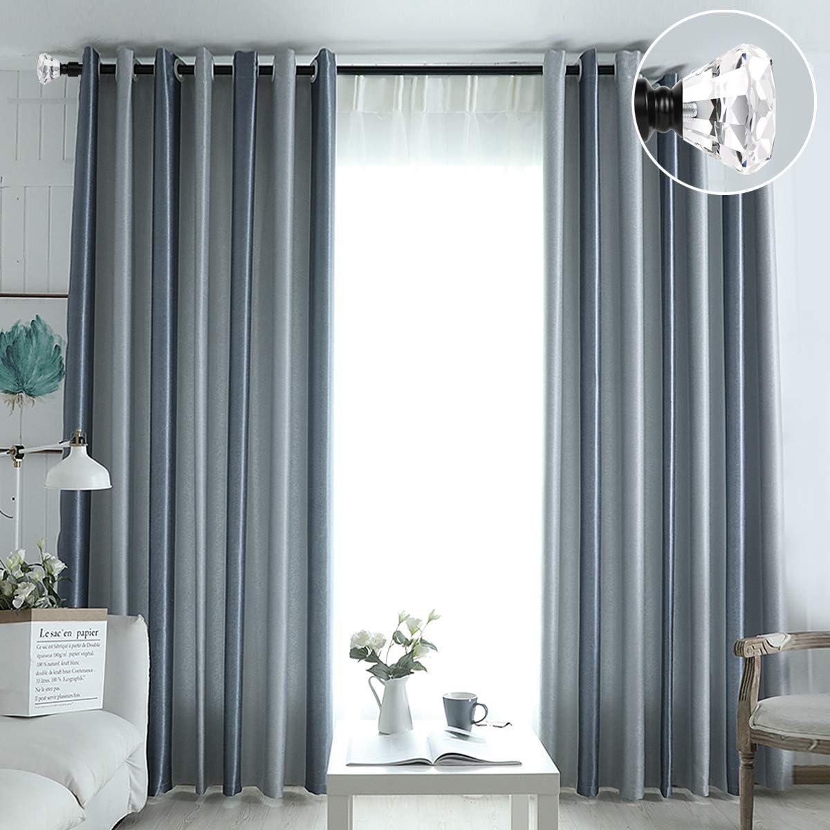 knobelite (1 Pack)1-Inch Diameter Single Window Treatment Curtain Rod, Crystal Finial Home Curtain Rods,22-inch to 42-inch Adjustable, Black Single Drapery Rod: Home Improvement