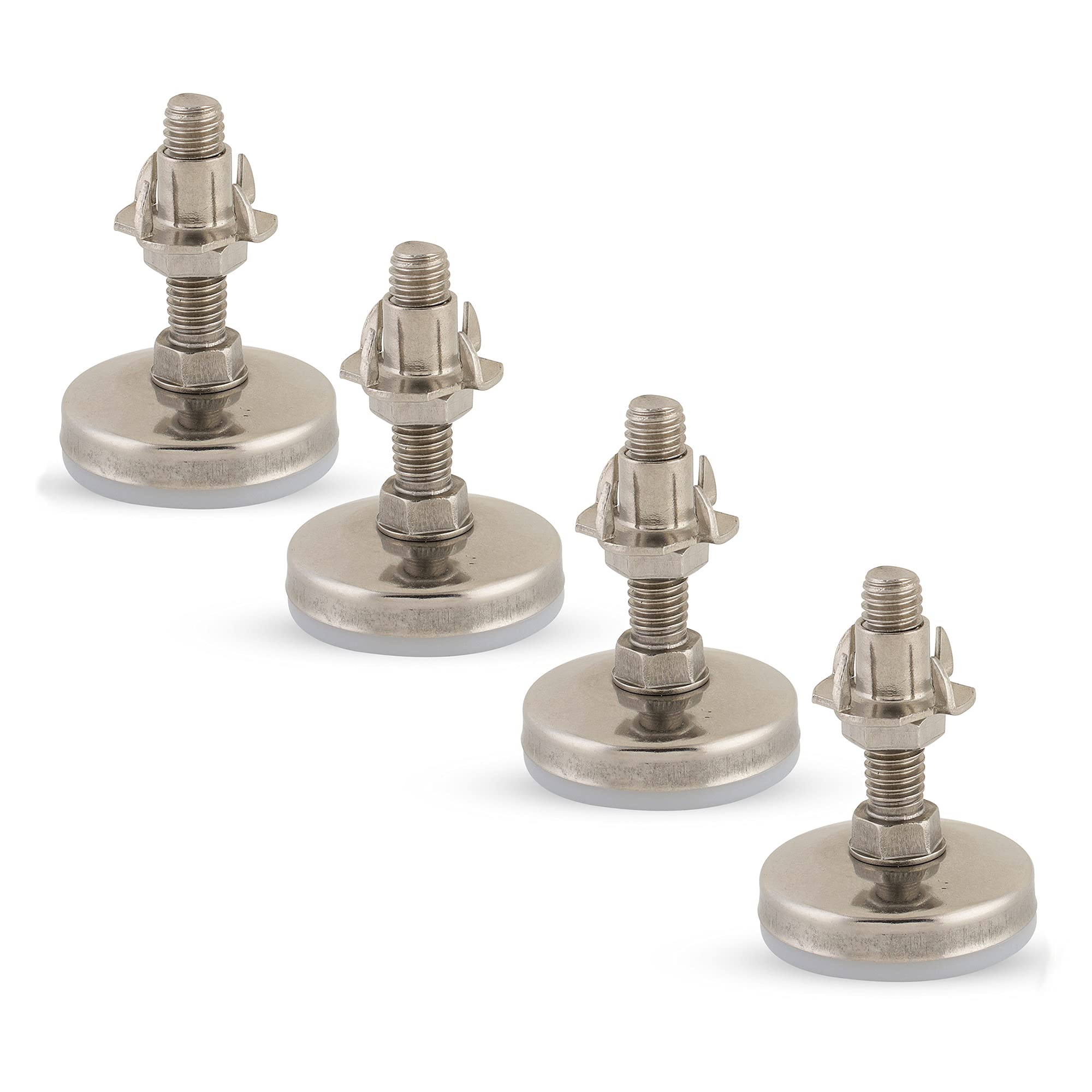 Photo 1 of ****Partial set***

Stainless Steel Outdoor Leveler Kit- (4) 3/8-16 Leg Levelers for Cabinets, Patio Furniture, and Table Legs - Adjustable Height Leveling Feet with Jam Nuts to Stabilize Feet (Kit with 4 Prong T-Nuts)