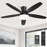 ZMISHIBO 48 inch Ceiling Fans with Lights and Remote/APP Control,Black Low Profile Ceiling Fan with Light,Quiet DC Motor,LED Dimmable, Modern Flush Mount Ceiling Fan for Bedroom Indoor/Outdoor Patio