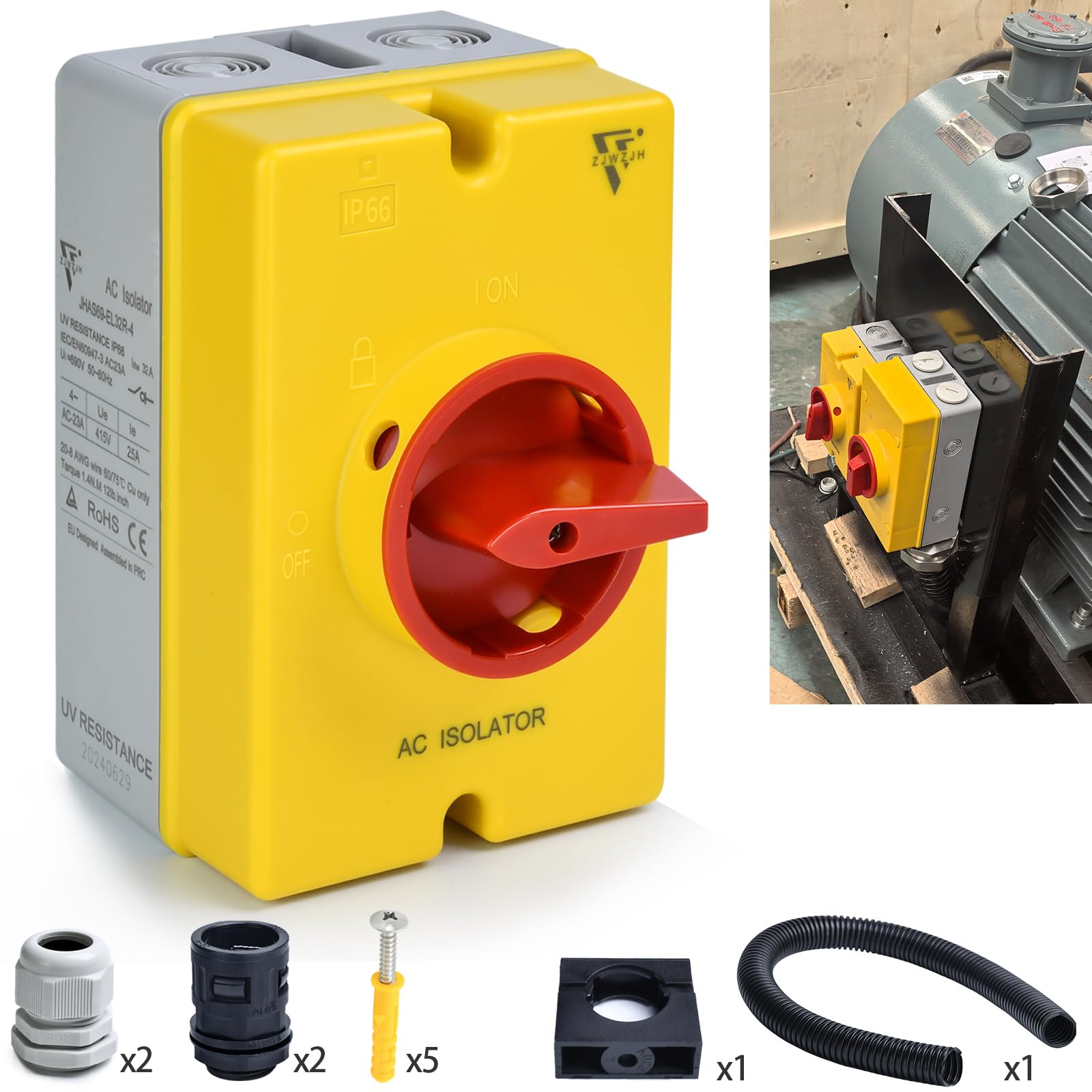 Photo 1 of 32Amp AC Disconnect Switch 690V AC Isolator Switch,4-Pole IP66 Waterproof Isolation PV Rotary Disconnect On Off Changeover 2 Position Disconnect Box Outdoor