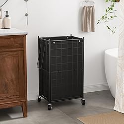 WOWLIVE Laundry Hamper with Wheels,Metal Wire Frame