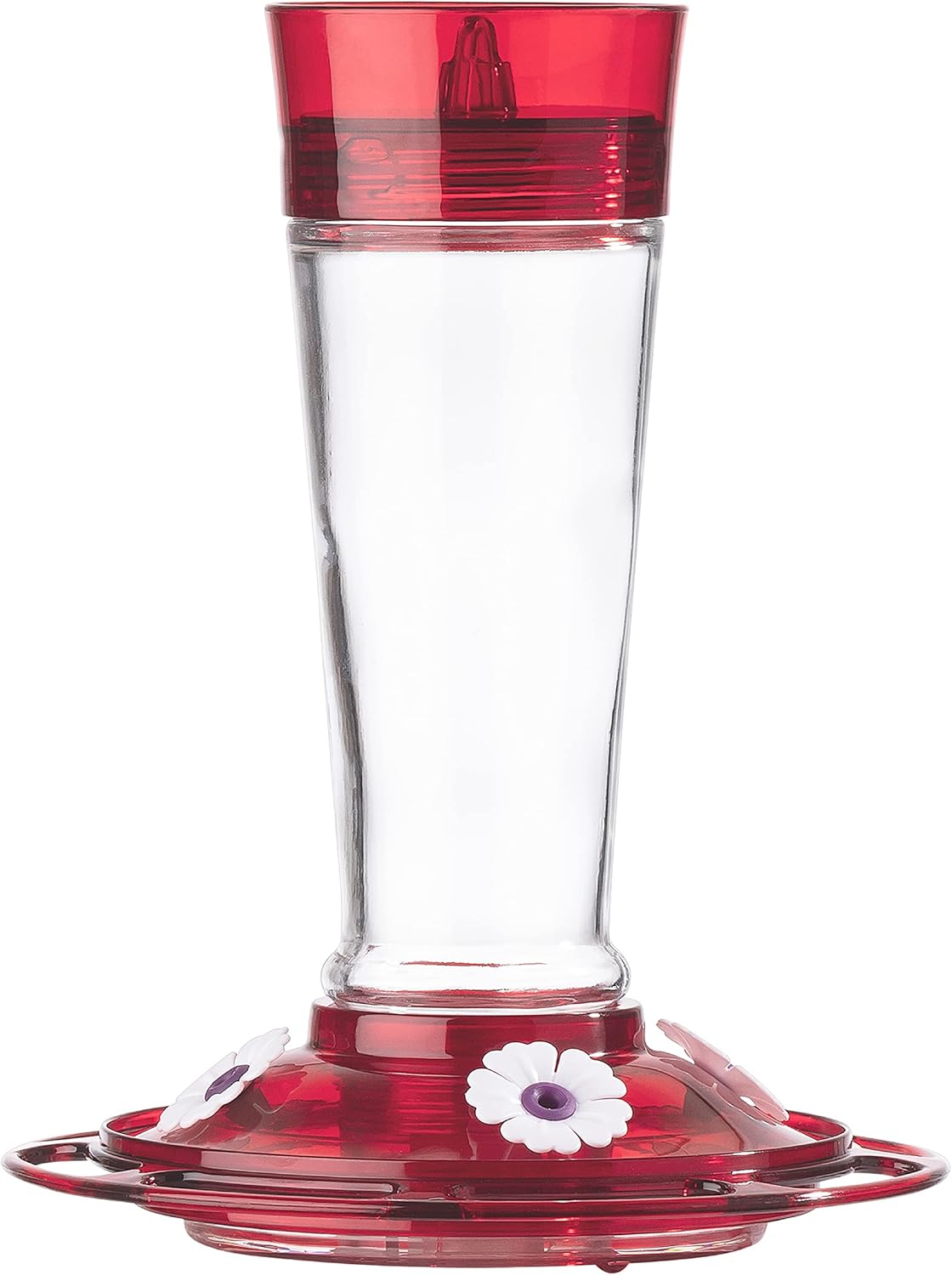 Backyard Birding & Wildlife - More Birds Bird Health+ Ruby Hummingbird Feeder, Glass Hummingbird Feeders for Outdoors, 4 Feeding Stations, 10 Ounces