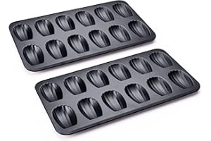 HONGBAKE Nonstick Madeleine Pan 2 Pack 12-Cavity Heavy Duty Madeleine Cookies Trays for Oven Baking, Warp Resistant Shell Shape Madeleine Mold Cake Pan, Space Grey