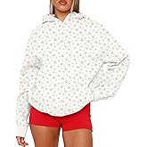 Cioatin Women Oversized Ditsy Floral Y2K Aesthetic Hoodies Lightweight Fleece Sweatshirt Drop Shoulder Pullover Fall Outfits