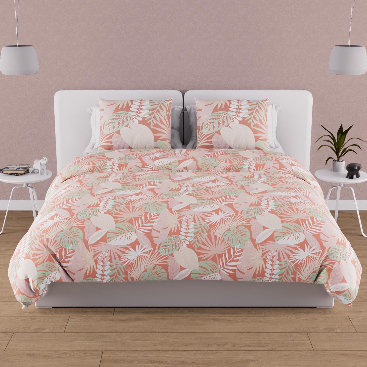 Soleil d'ocre, Tanzania Coral Cotton Duvet Cover Set, 57 Thread Count, 260 x 240 cm