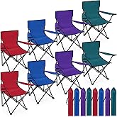 Anglechic 8 Pcs Folding Camping Chairs with Cupholder and Carry Bag Regular Size Portable Lightweight Lawn Chair with Mesh Side Pocket for Fishing Hiking Picnic Beach Outdoor Party (Chic)