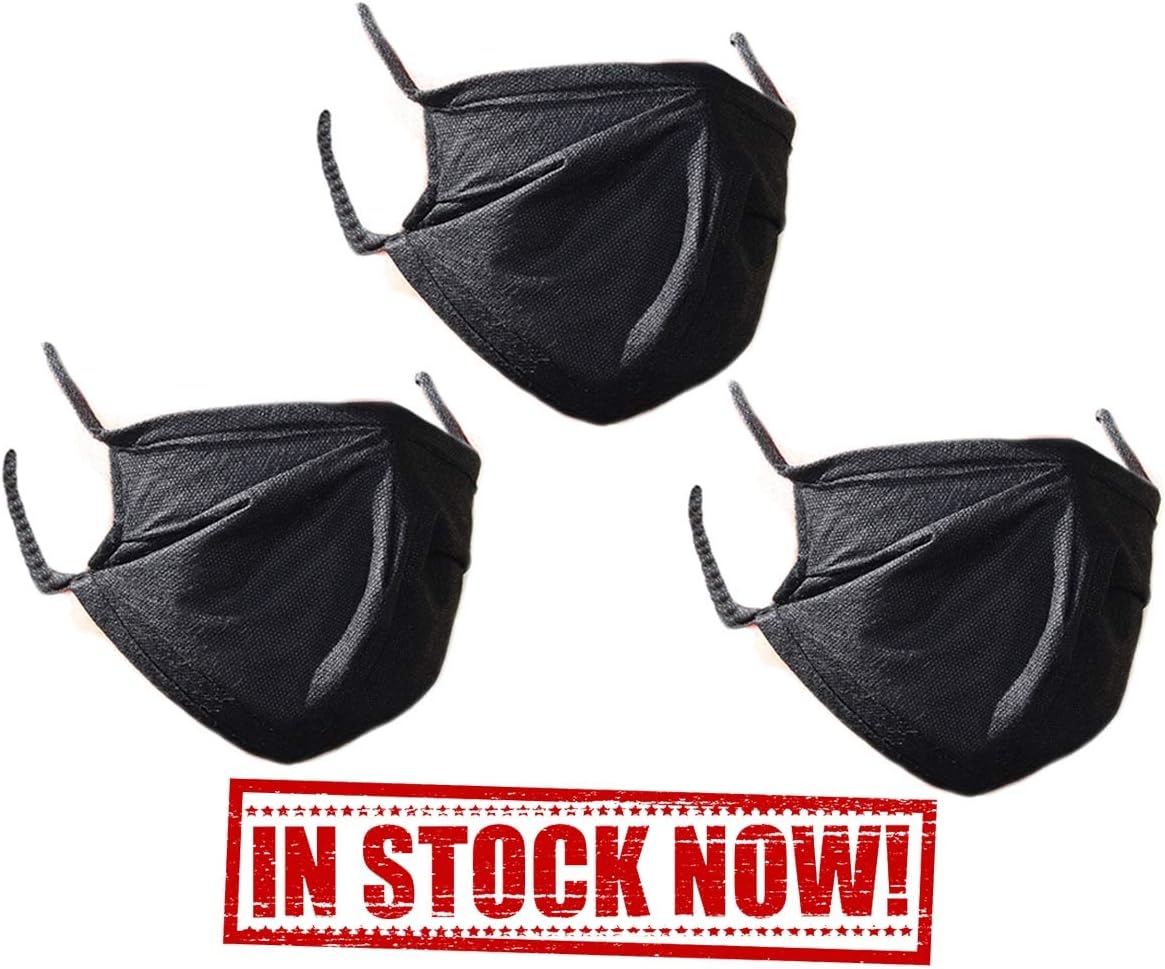 Outdoor face mask for Men, Woman, Kids. Anti dust mask for Moving, Sports. Washable Black Mouth mask. (3 Packs) (Large (3 Packs))