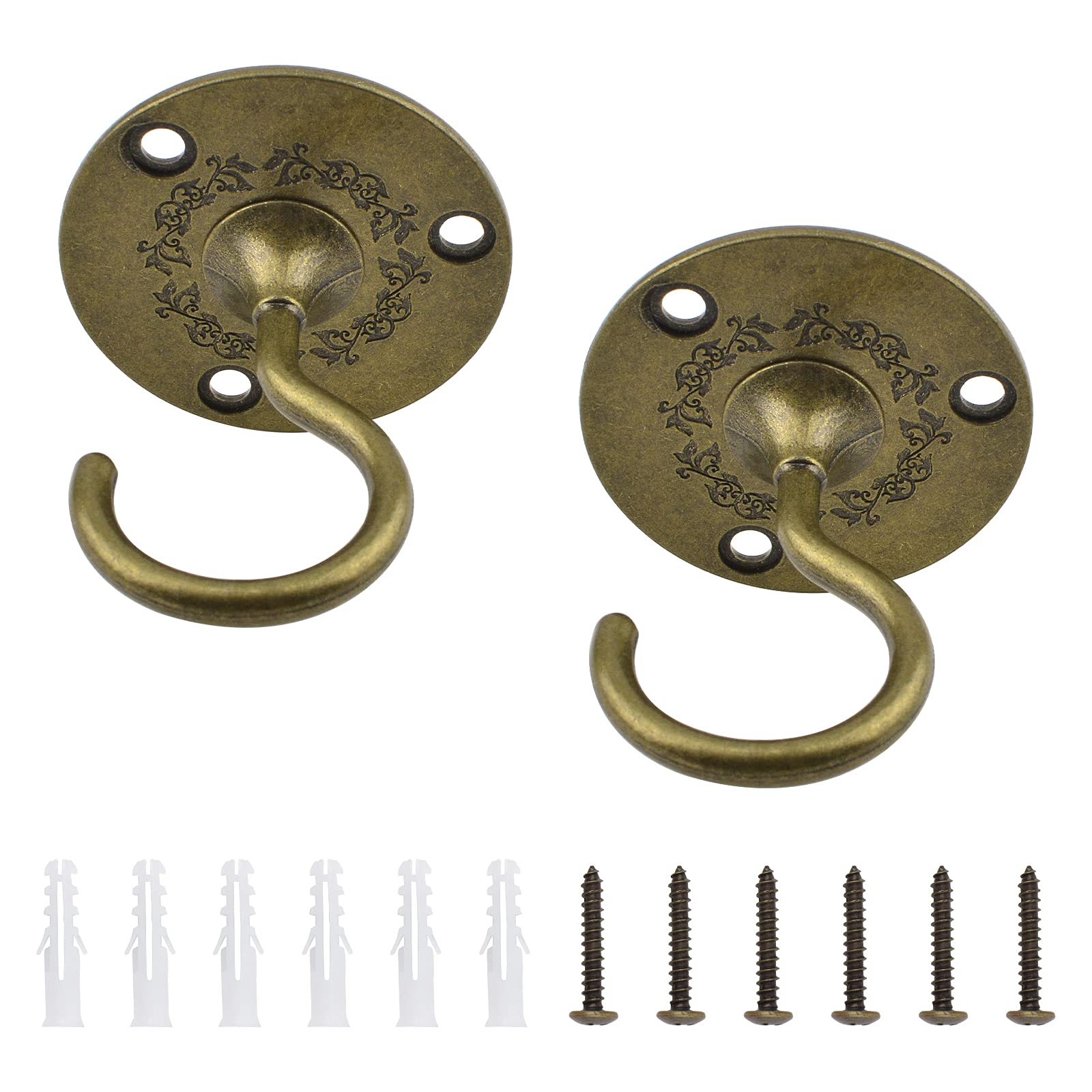 INCREWAY Wall Mount Ceiling Hooks, 2PCS Sturdy Hanging Chandelier Plate Hook Antique Screw in Ceiling Hook Ceiling Hooks for Hanging Plants(Antique) — image 1