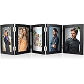 RMERVE 5 Folding Hinged Picture Frame 5 x 7 Inches Natural Wood Foldable Photo Frame with High Definition Acrylic Family Picture Frame Desk Photo Frame for Family Birthday Anniversary, Black