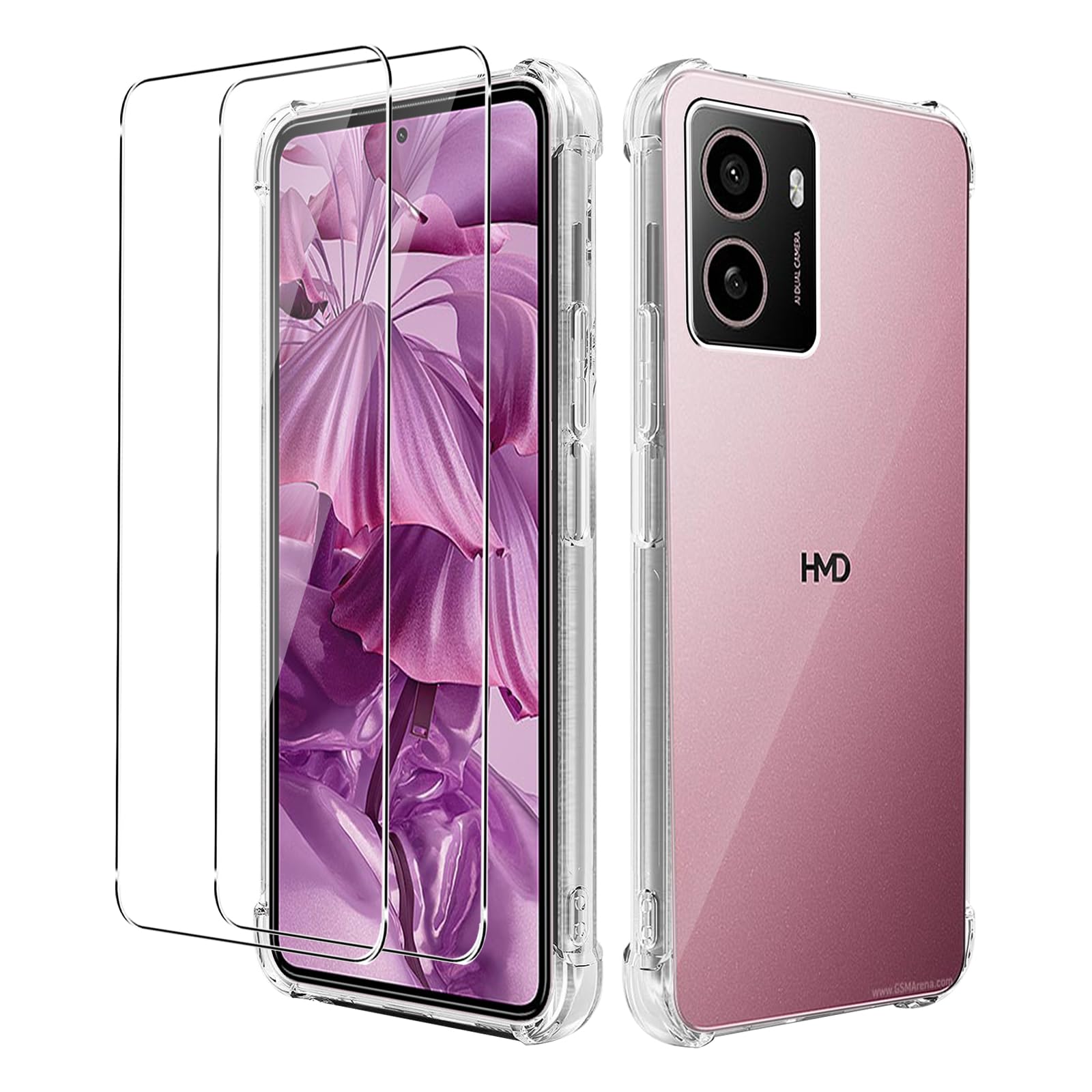 KZIOACSH Case for HMD Pulse/HMD Pulse Plus 4G/Pulse Pro 4G, Ultra Transparent [Anti-Scratch] Soft TPU Cover Case Full-Body Protection Shock Absorption Rugged Bumper Cover with 2 Tempered Glass