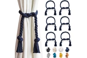 Yteseery 6 Pack Outdoor Curtain Tiebacks Rope, Natural Cotton Curtain Holders, Village Rural Rustic Curtain Holdbacks, Farmhouse Nautical Curtain Rope Tie Back for Drapery Patio, (Navy Blue)